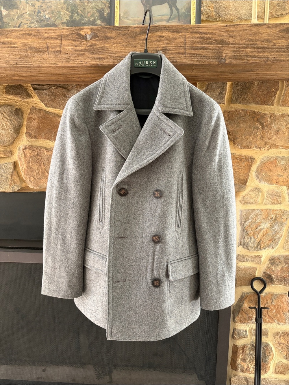 Lauren Ralph Lauren Biys Light Gray Wool Double-Breasted Peacoat